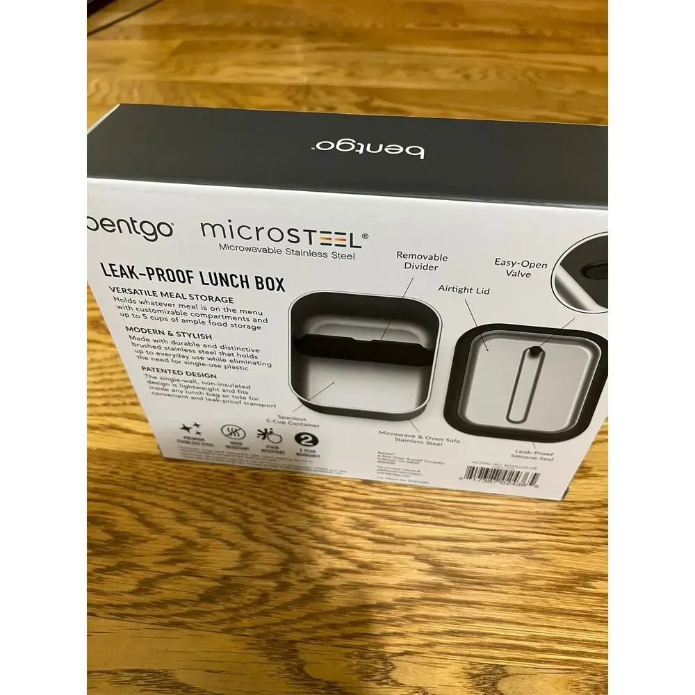 Bentgo MicroSteel Leak-Proof Lunch Box - Microwave-Safe, Oven-Safe Carbon Black